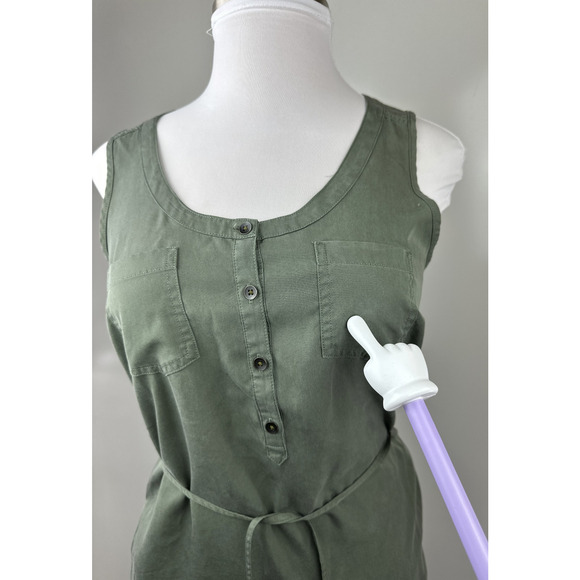 NWT Eddie Bauer Lightweight Tencel Dress Button Tie Belt Sleeveless Green Sz 12 - Picture 8 of 15